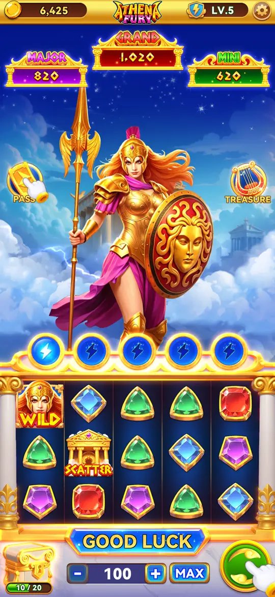 Athena Fury Slots reel screen from the public listing